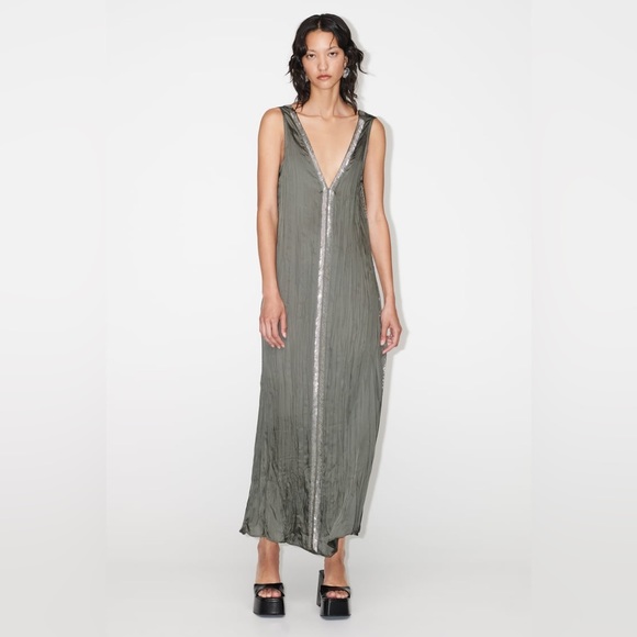 zara embroidered satin dress Zara EMBROIDERED SATIN EFFECT DRESS - Black | ZARA United States